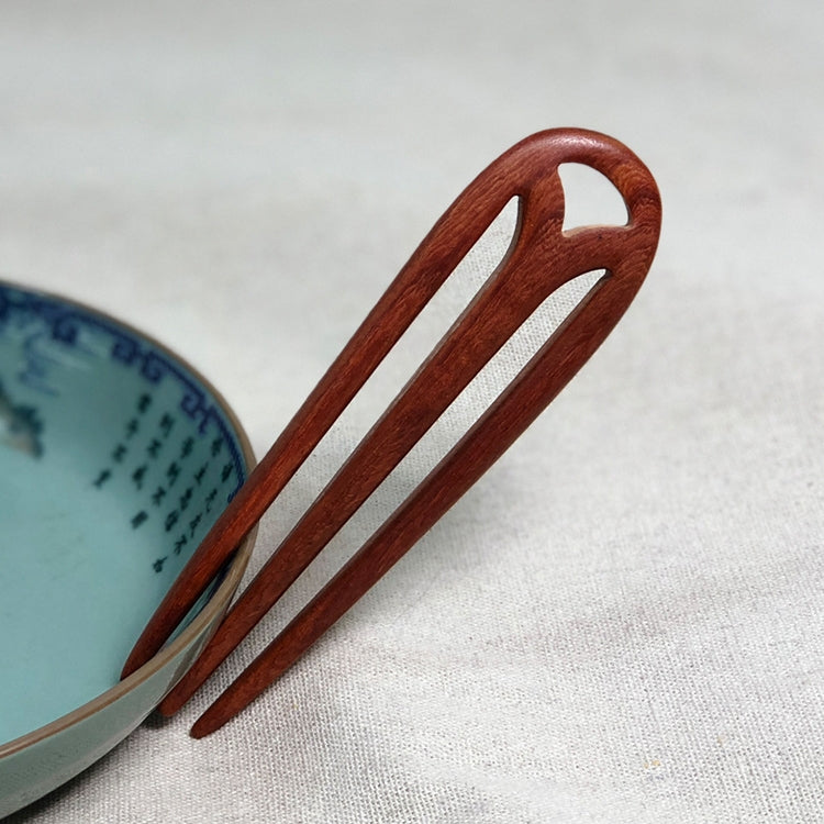 Classical Sandalwood Hairpin Handmade Hair Accessories-Trifurcation Hairpin + Gift Box, Gift Box Colors Are Random (Red)