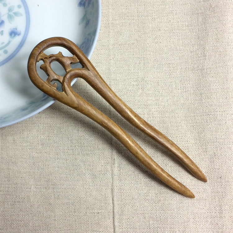 Classical sandalwood tassel hairpin-U-shaped Carving + Gift Box, Gift Box Colors Are Random