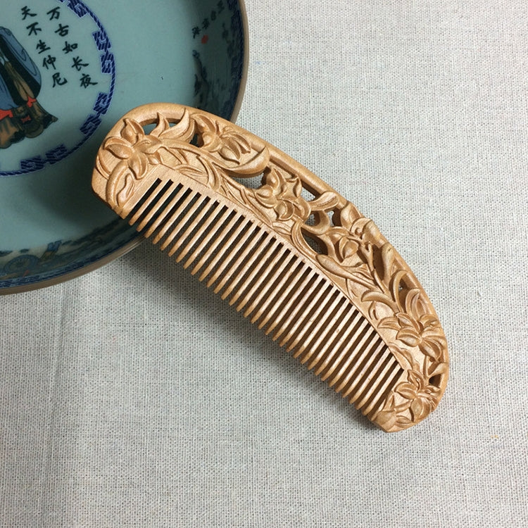 Fragrant Sultry Orchid Mahogany Comb Double-sided Carved Wooden Comb + Gift Box, Gift Box Colors Are Random