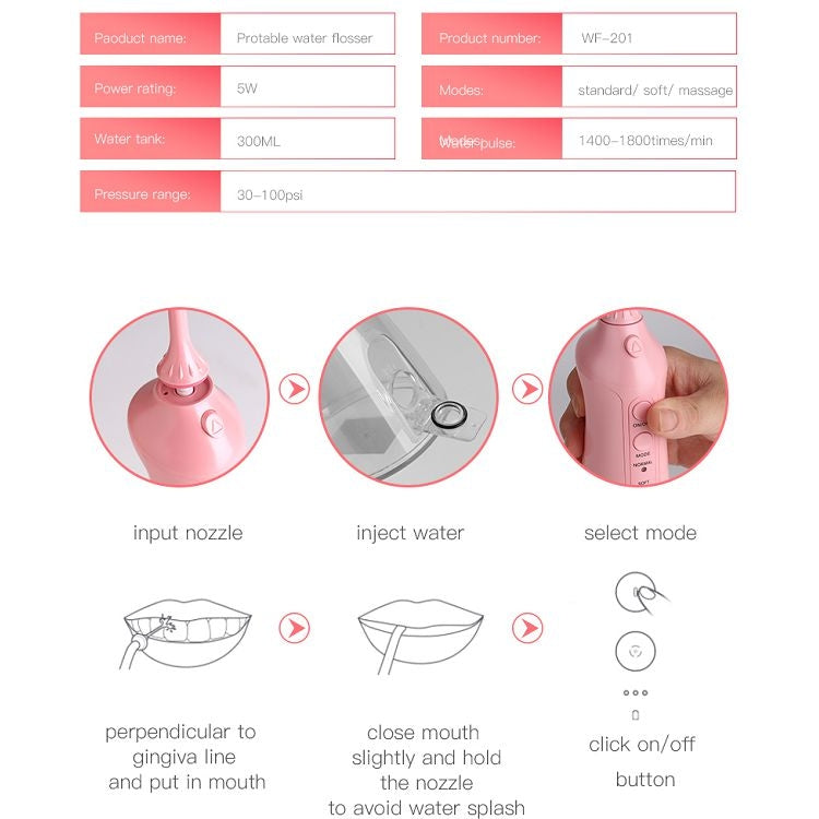 Portable Water Flosser Teeth Cleaner IPX8 Waterproof Electric Oral Irrigator, Capacity: 300ml