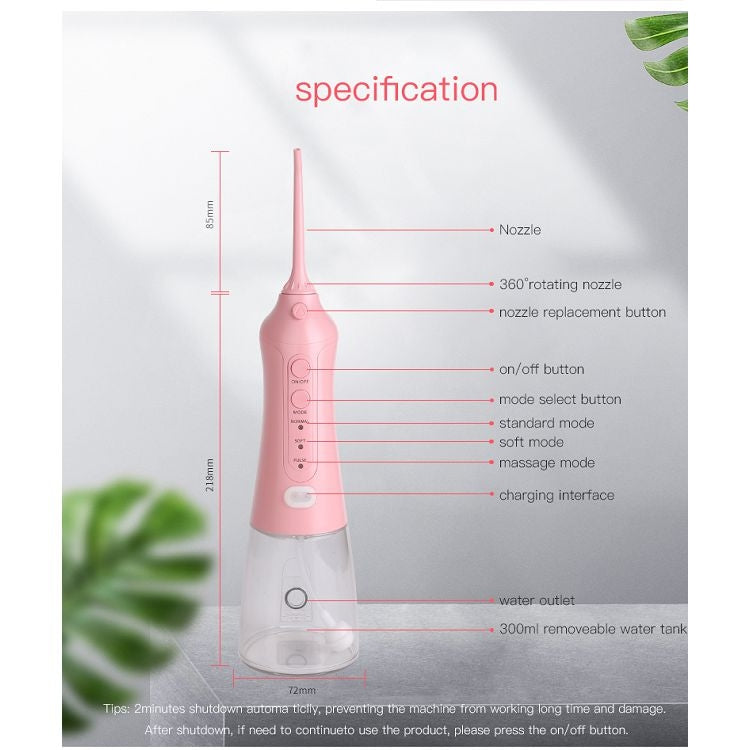 Portable Water Flosser Teeth Cleaner IPX8 Waterproof Electric Oral Irrigator, Capacity: 300ml