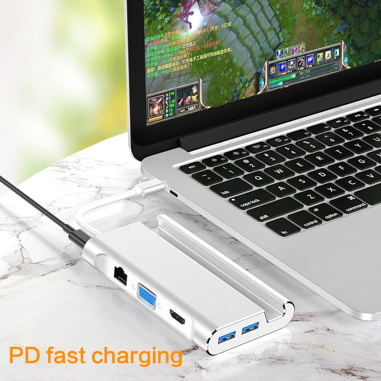 HW-TC20 7 In 1 Type-C / USB-C Multifunctional Extension HUB Adapter with Holder