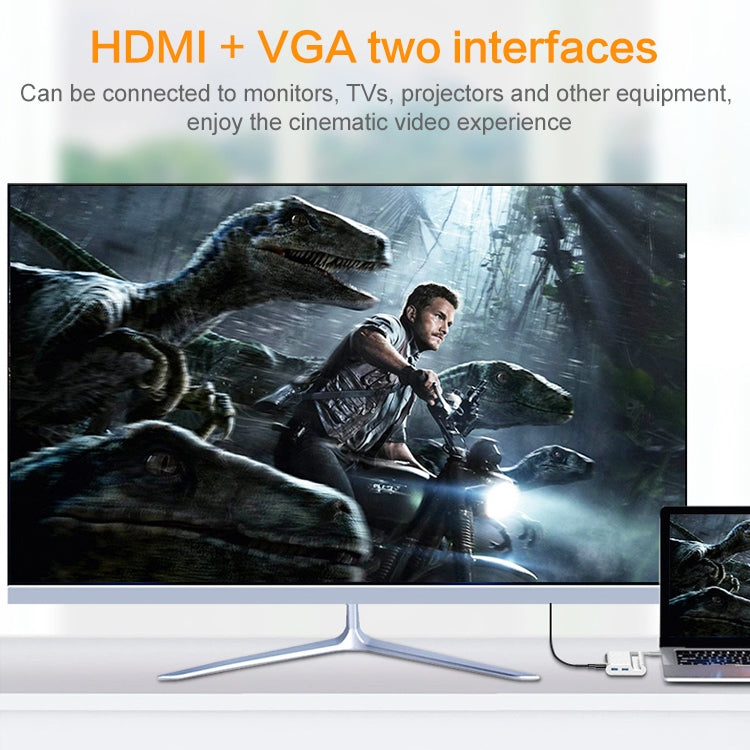 HW-TC20 7 In 1 Type-C / USB-C Multifunctional Extension HUB Adapter with Holder