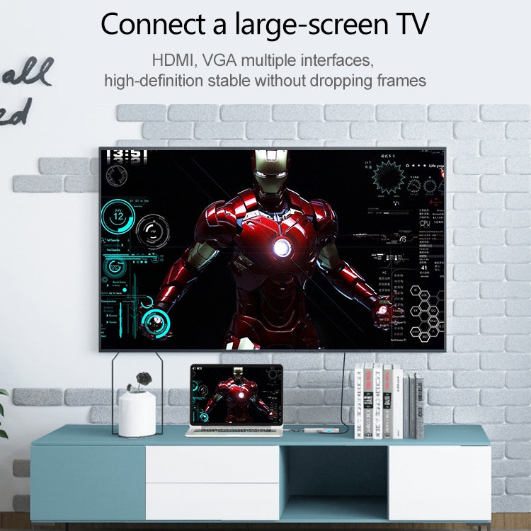 HW-TC12 8 In 1 Type-C / USB-C Multifunctional Extension HUB Adapter Hdmi / Vga Hub Card Reader + Network Card