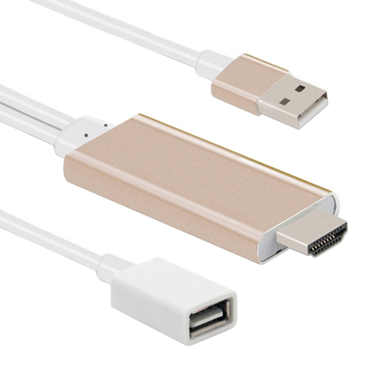 CA01-F USB 2.0 Male + USB 2.0 Female to HDMI 1.4 HDTV AV Adapter Cable for iPhone / iPad, Support iOS 8.0-10.0(Gold)