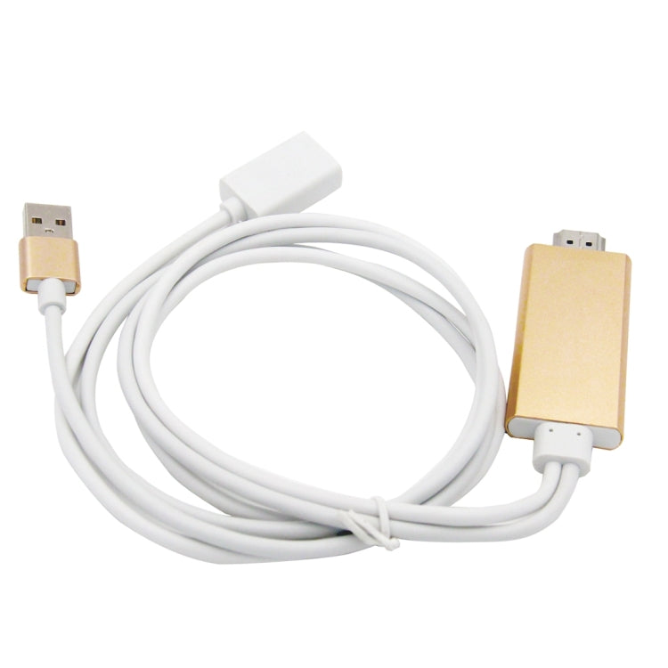 CA01-F USB 2.0 Male + USB 2.0 Female to HDMI 1.4 HDTV AV Adapter Cable for iPhone / iPad, Support iOS 8.0-10.0(Gold)