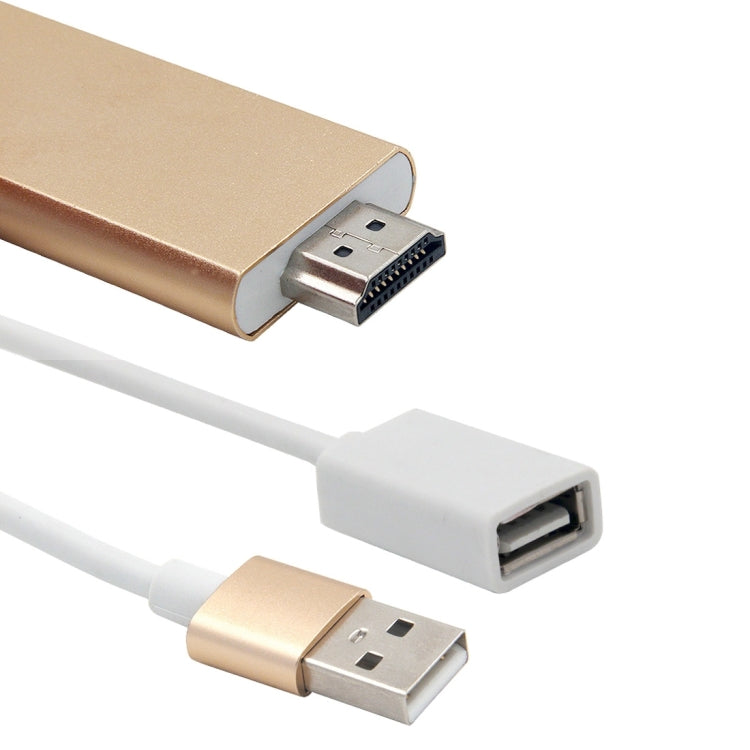 CA01-F USB 2.0 Male + USB 2.0 Female to HDMI 1.4 HDTV AV Adapter Cable for iPhone / iPad, Support iOS 8.0-10.0(Gold)