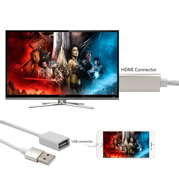 CA01-F USB 2.0 Male + USB 2.0 Female to HDMI 1.4 HDTV AV Adapter Cable for iPhone / iPad, Support iOS 8.0-10.0(Gold)