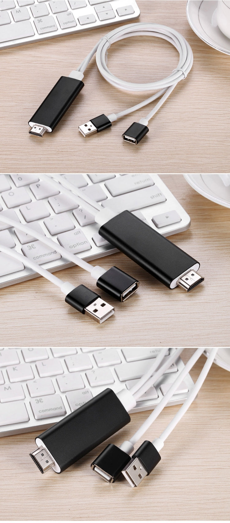 S8 USB 2.0 Male + USB 2.0 Female to HDMI 1.4 HDTV AV Adapter Cable, For iPhone / iPad / Galaxy / Huawei / Xiaomi / LG / HTC / Meizu and Other Smart Phones