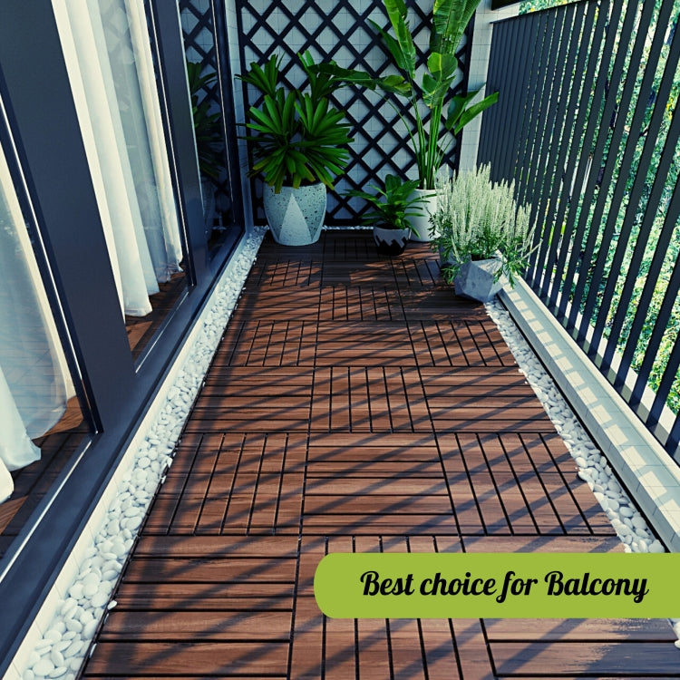 [US Warehouse] 10 PCS Striped Pattern Square Acacia Wood Interlocking Floor Tiles, Size: 12 x 12 inch