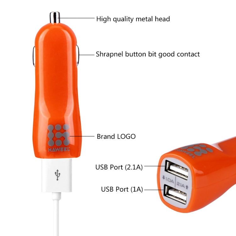 60 PCS Mixed Colors HAWEEL 3.1A Dual USB Ports Car Charger Kit with Candy Cans Package