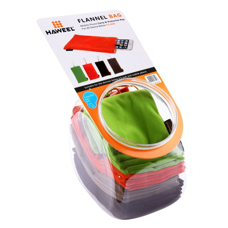20 PCS Mixed Colors HAWEEL Soft Flannel Pouch Bag Kit with Candy Cans Package for up to 5.5 inch Screen Phone, Size: 18.5cm x 9cm