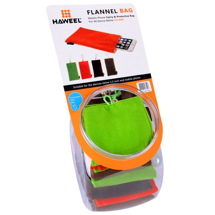 20 PCS Mixed Colors HAWEEL Soft Flannel Pouch Bag Kit with Candy Cans Package for up to 5.5 inch Screen Phone, Size: 18.5cm x 9cm