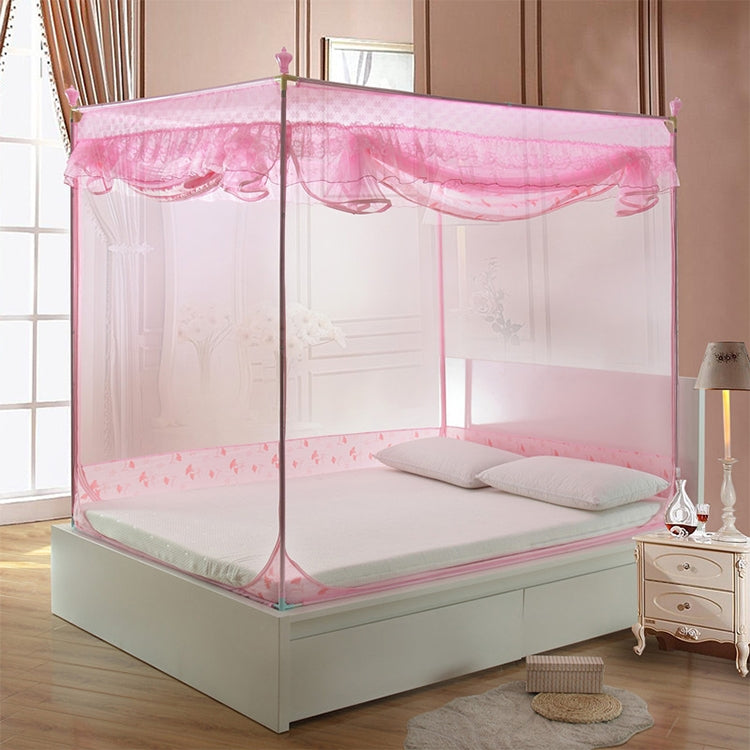 Square Ceiling Zipper Mosquito Net Encryption Zipper Three Door Stainless Steel Bracket Defence Mosquito for 1.8m Bed(Pink)