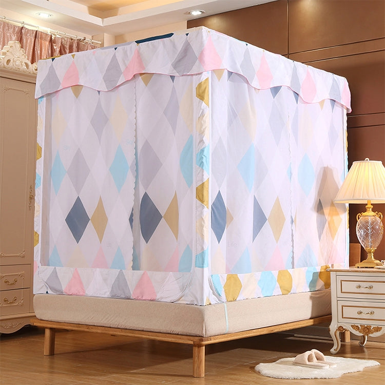 Square Ceiling Zipper Mosquito Net Encryption Zipper Three Door Defence Mosquito for 1.5m Bed with Anti-slip Rope and Curtain