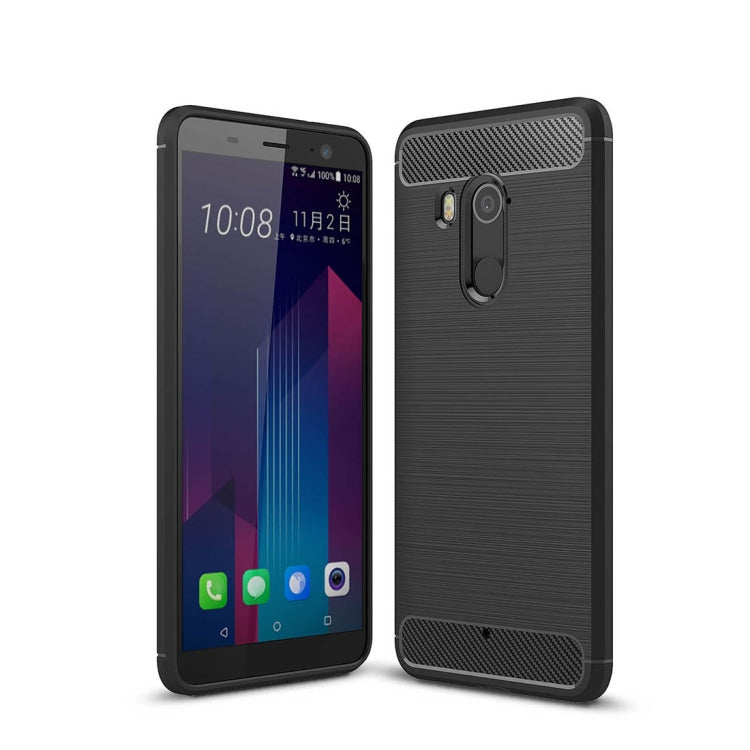 For HTC U11+ Brushed Texture Carbon Fiber Shockproof TPU Protective Back Case