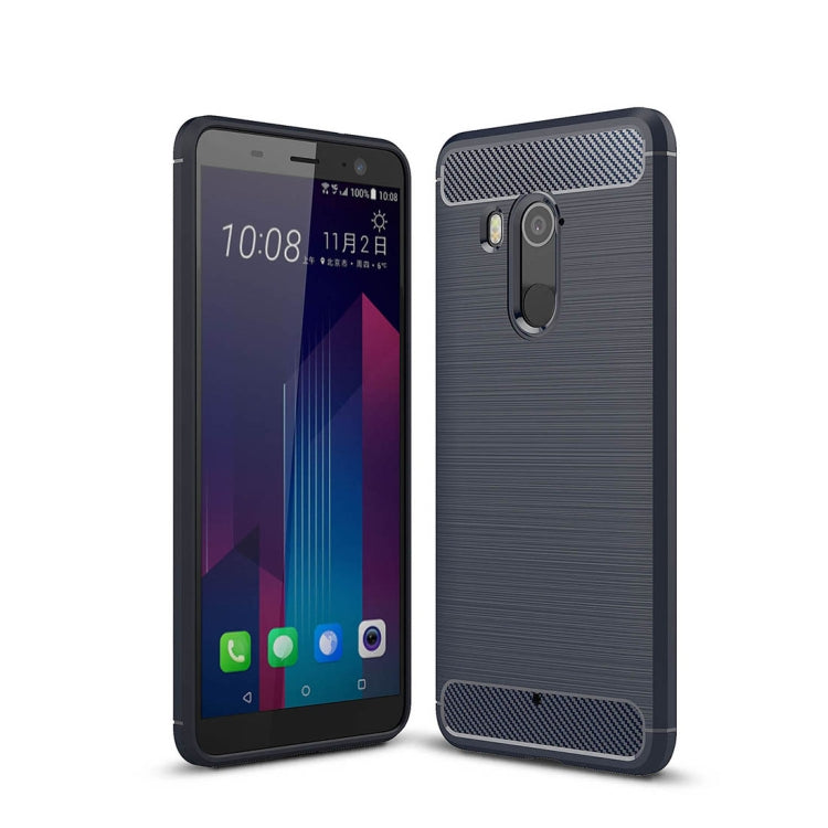 For HTC U11+ Brushed Texture Carbon Fiber Shockproof TPU Protective Back Case