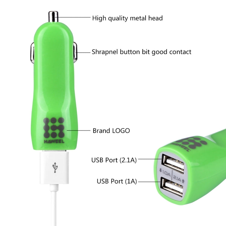 HAWEEL General 1A + 1A Dual USB Ports Car Charger