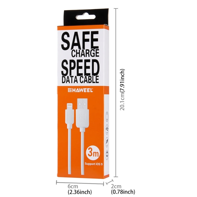 HAWEEL 20.1 x 6 x 2 cm Hang Hole Color Box Packing for 3m 8 Pin to USB Sync and Charging Cable (HWL-1011W)