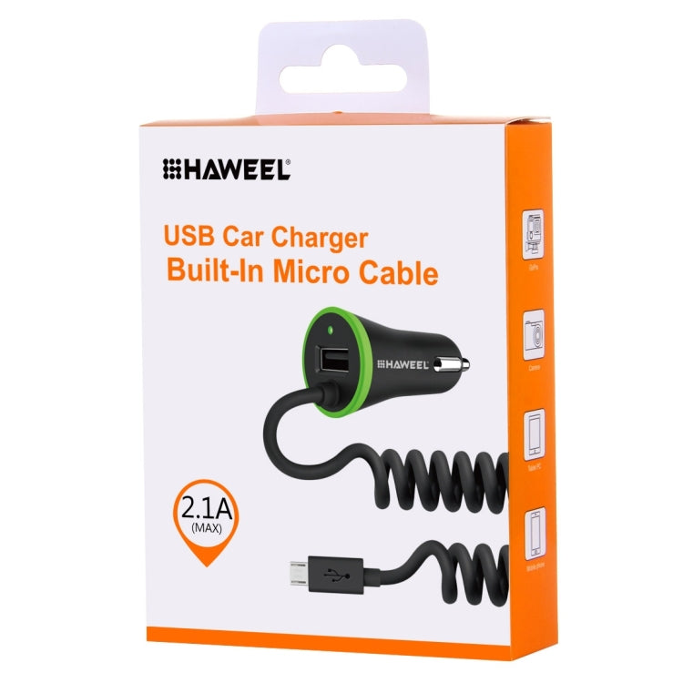 [UAE Warehouse] HAWEEL 5V 2.1A Micro USB Car Charger with Spring Cable, Length: 25cm-120cm, For Galaxy, Huawei, Xiaomi, Sony, LG, HTC and other Smartphones(Black)