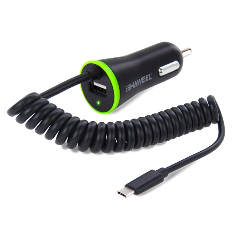 HAWEEL 2.1A Universal Retractable USB-C / Type-C 3.1 & USB 2.0 Car Charger Cable for Google & LG & Huawei & Nokia & Microsoft & Xiaomi & OnePlus & Letv & Meizu, Max Length: about 1.2m