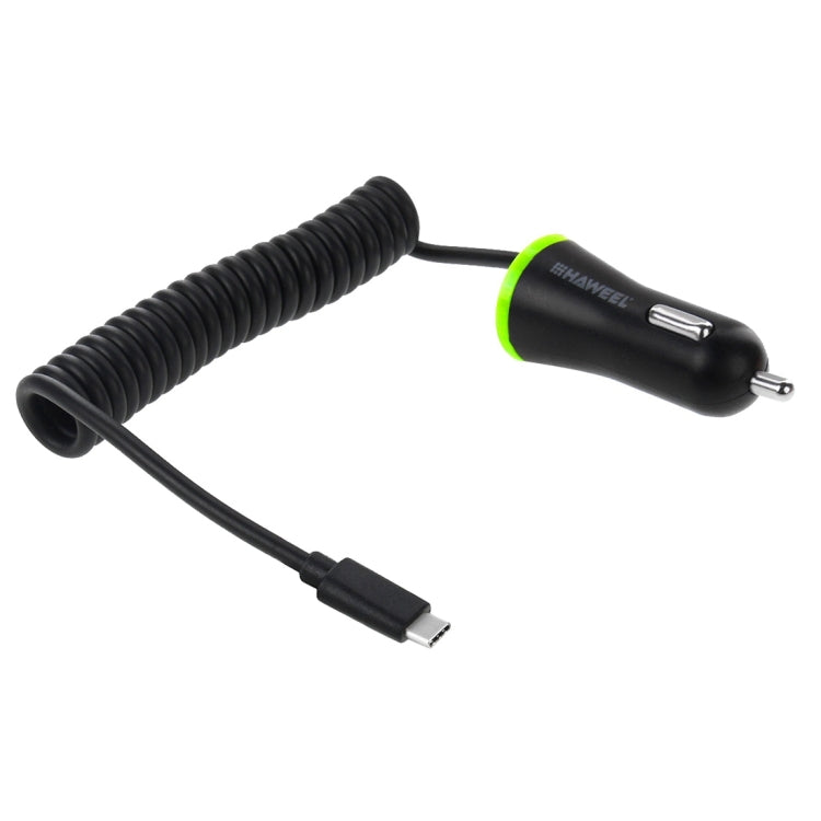 HAWEEL 2.1A Universal Retractable USB-C / Type-C 3.1 & USB 2.0 Car Charger Cable for Google & LG & Huawei & Nokia & Microsoft & Xiaomi & OnePlus & Letv & Meizu, Max Length: about 1.2m