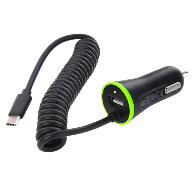 HAWEEL 2.1A Universal Retractable USB-C / Type-C 3.1 & USB 2.0 Car Charger Cable for Google & LG & Huawei & Nokia & Microsoft & Xiaomi & OnePlus & Letv & Meizu, Max Length: about 1.2m