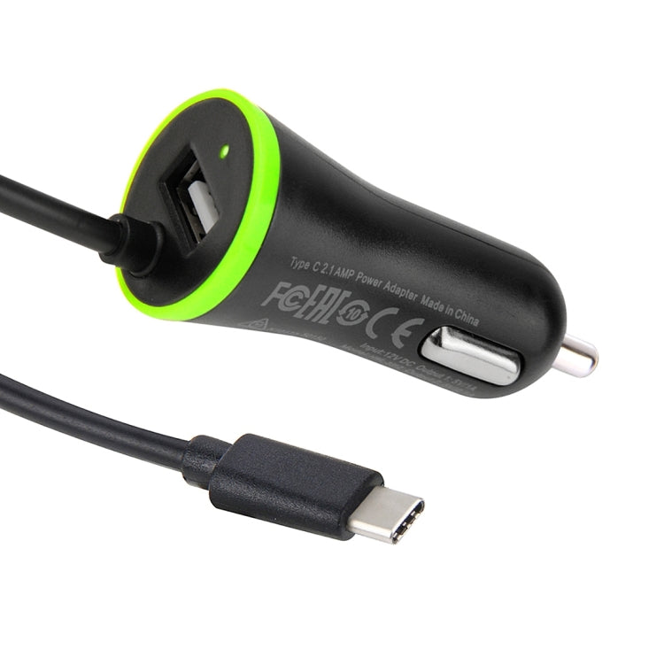HAWEEL 2.1A Universal Retractable USB-C / Type-C 3.1 & USB 2.0 Car Charger Cable for Google & LG & Huawei & Nokia & Microsoft & Xiaomi & OnePlus & Letv & Meizu, Max Length: about 1.2m