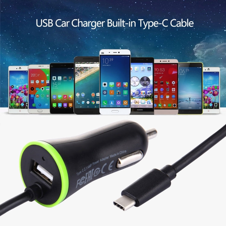 HAWEEL 2.1A Universal Retractable USB-C / Type-C 3.1 & USB 2.0 Car Charger Cable for Google & LG & Huawei & Nokia & Microsoft & Xiaomi & OnePlus & Letv & Meizu, Max Length: about 1.2m