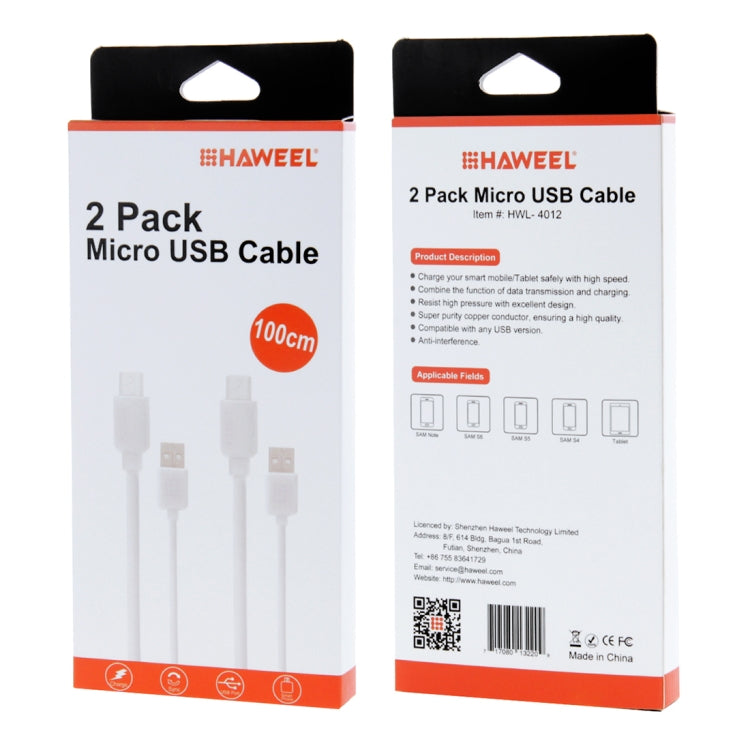2 PCS HAWEEL 1m High Speed Micro USB to USB Data Sync Charging Cable  Kits, For Samsung, Huawei, Xiaomi, LG, HTC and other Smartphones