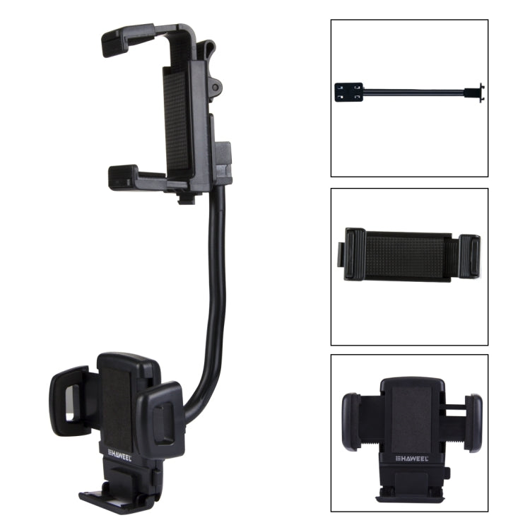 [UAE Warehouse] HAWEEL 2 in 1 Universal Car Rear View Mirror Stand Mobile Phone Mount Holder, Clamp Size: 40mm-80mm, For iPhone, Galaxy, Huawei, Xiaomi, LG, HTC and other Smartphones