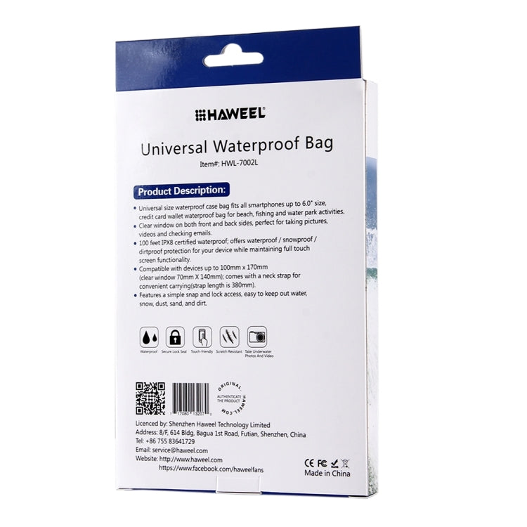 HAWEEL 20.3 x 12.1 x 1.5cm Hang Hole Color Box Packing for Transparent Universal Waterproof Bag (HWL-7002L)