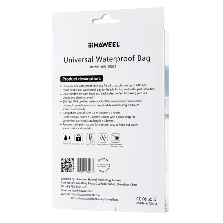 HAWEEL 20.3 x 12.1 x 1.5cm Hang Hole Color Box Packing for Transparent Universal Waterproof Bag (HWL-7002T)