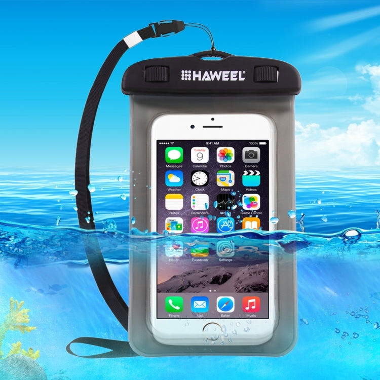 [HK Warehouse] HAWEEL Transparent Universal Waterproof Bag with Lanyard for iPhone, Galaxy, Huawei, Xiaomi, LG, HTC and Other Smart Phones(Black)
