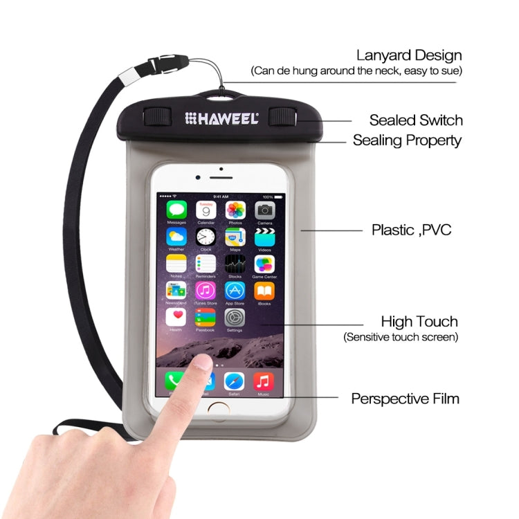[HK Warehouse] HAWEEL Transparent Universal Waterproof Bag with Lanyard for iPhone, Galaxy, Huawei, Xiaomi, LG, HTC and Other Smart Phones(Black)