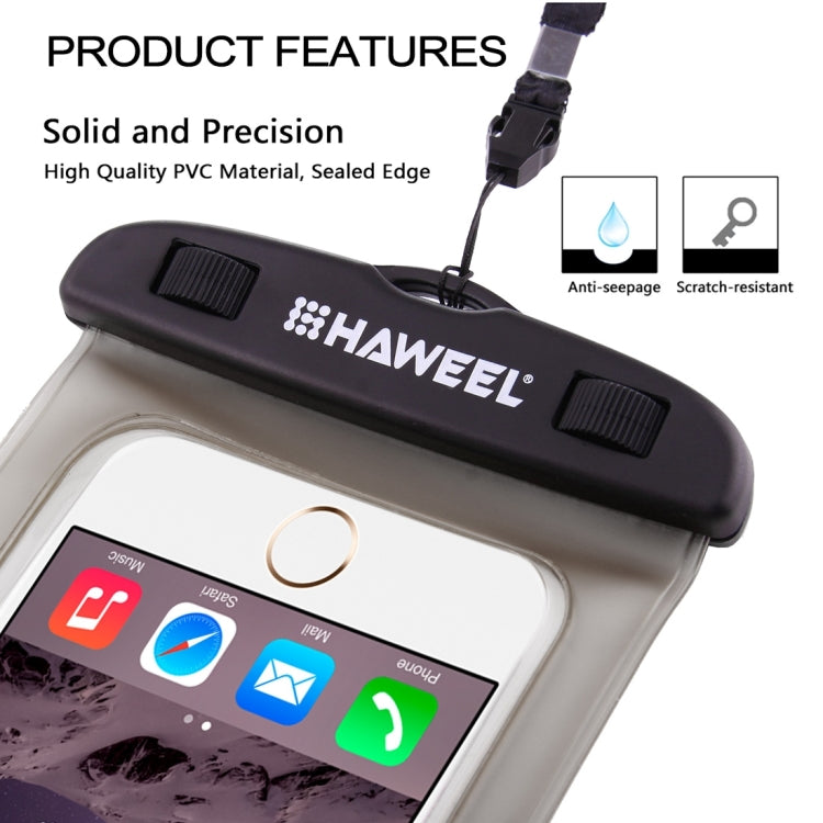[HK Warehouse] HAWEEL Transparent Universal Waterproof Bag with Lanyard for iPhone, Galaxy, Huawei, Xiaomi, LG, HTC and Other Smart Phones(Black)