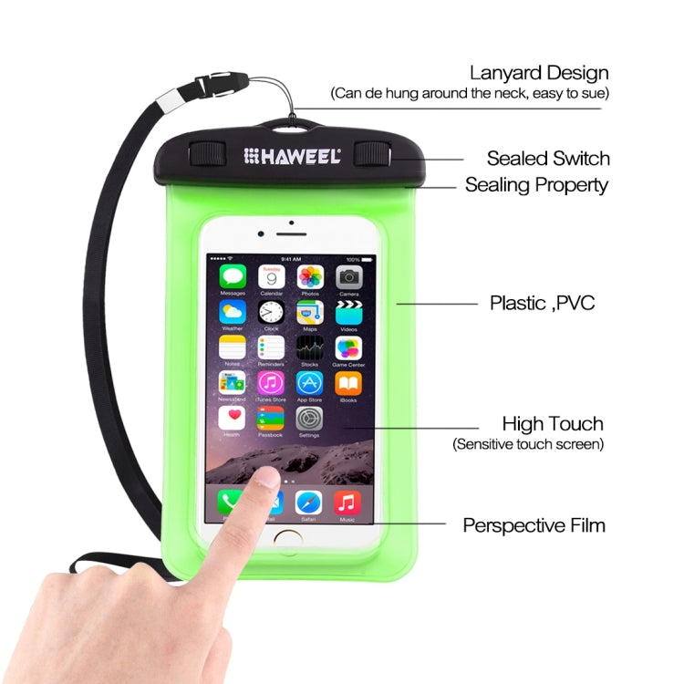 HAWEEL Transparent Universal Waterproof Bag with Lanyard for iPhone, Galaxy, Huawei, Xiaomi, LG, HTC and Other Smart Phones(Green)