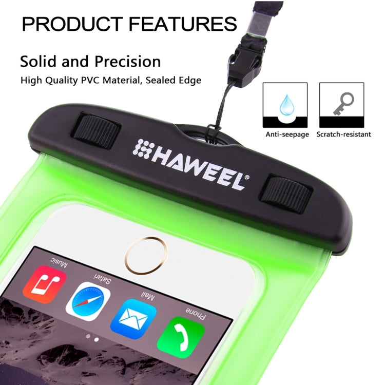 HAWEEL Transparent Universal Waterproof Bag with Lanyard for iPhone, Galaxy, Huawei, Xiaomi, LG, HTC and Other Smart Phones(Green)