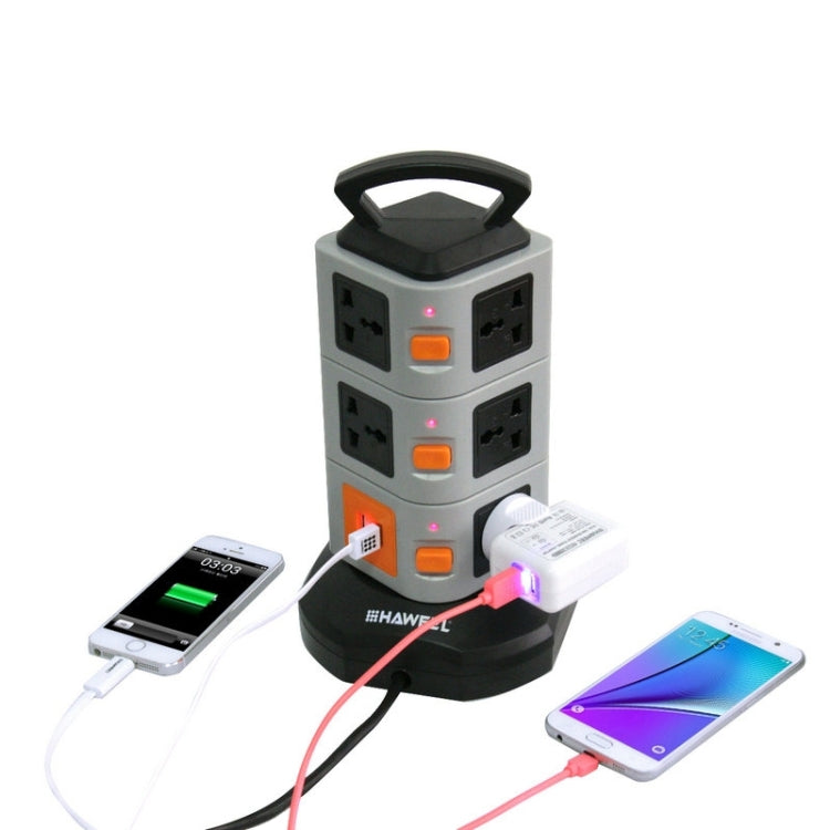 HAWEEL 3 Layers with 11 US/EU/AU/UK Universal Outlets and 2 Ports 2.1A USB Smart Power Sockets, Charger, Overload Protector,