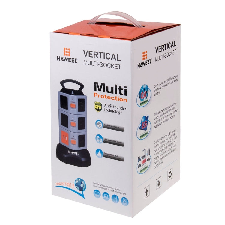 HAWEEL 3 Layers with 11 US/EU/AU/UK Universal Outlets and 2 Ports 2.1A USB Smart Power Sockets, Charger, Overload Protector,