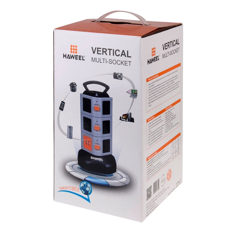 HAWEEL 3 Layers with 11 US/EU/AU/UK Universal Outlets and 2 Ports 2.1A USB Smart Power Sockets, Charger, Overload Protector,