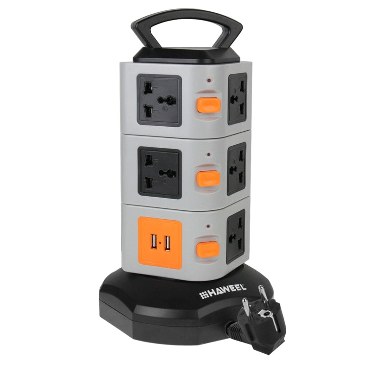 HAWEEL 3 Layers with 11 US/EU/AU/UK Universal Outlets and 2 Ports 2.1A USB Smart Power Sockets, Charger, Overload Protector,