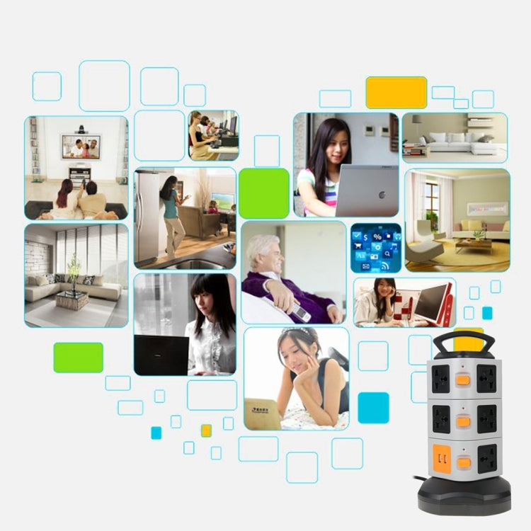 HAWEEL 3 Layers with 11 US/EU/AU/UK Universal Outlets and 2 Ports 2.1A USB Smart Power Sockets, Charger, Overload Protector,