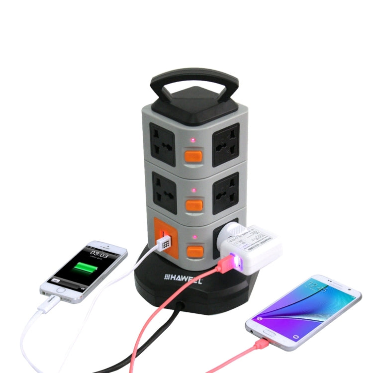 HAWEEL 3 Layers with 11 US/EU/AU/UK Universal Outlets and 2 Ports 2.1A USB Smart Power Sockets, Charger, Overload Protector,