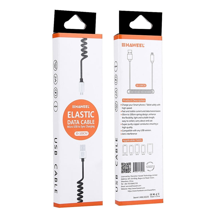 HAWEEL 2A Micro USB to USB 2.0 Retractable Coiled Data Sync Charging Cable, Stretched Length: 30cm-100cm, For Samsung, Huawei, Xiaomi, LG, HTC and other Smartphones