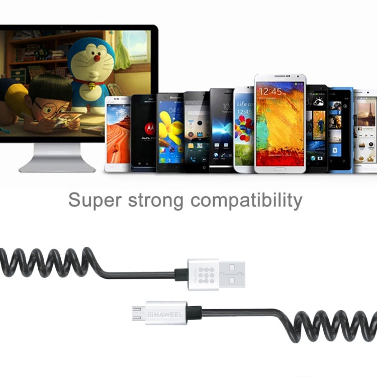 HAWEEL 2A Micro USB to USB 2.0 Retractable Coiled Data Sync Charging Cable, Stretched Length: 30cm-100cm, For Samsung, Huawei, Xiaomi, LG, HTC and other Smartphones