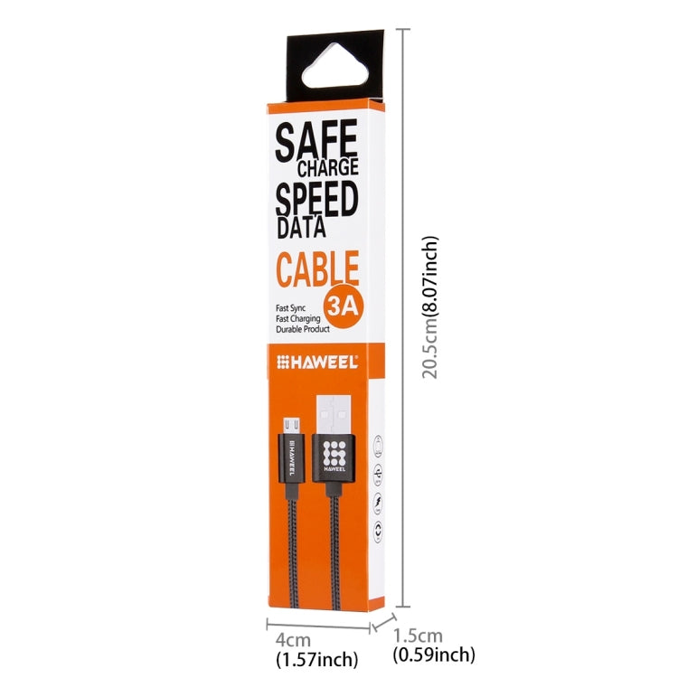 HAWEEL 20.5 x 4 x 1.5cm Hang Hole Color Box Packing for 1m Woven Style 3A Micro USB to USB Sync Data Charging Cable (HWL1024B)