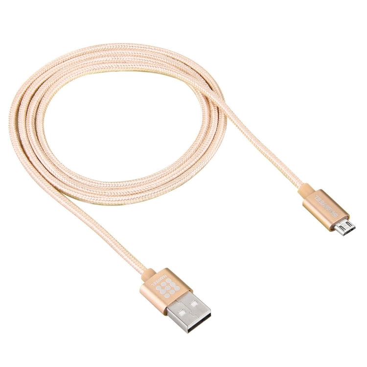HAWEEL 1m Woven Style Metal Head 3A High Current Micro USB to USB Sync Data Charging Cable, For Samsung, Huawei, Xiaomi, LG, HTC and other Smartphones(Gold)
