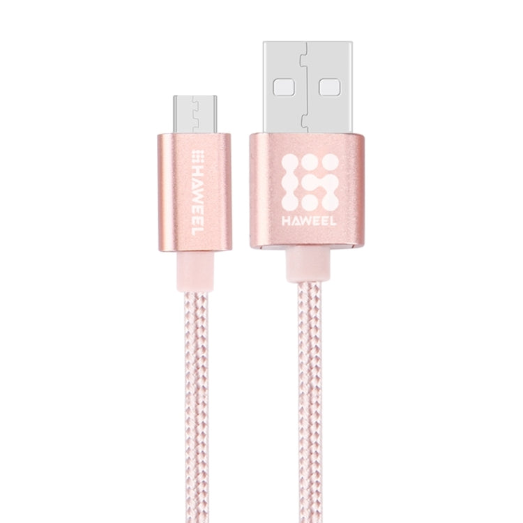HAWEEL 1m Woven Style Metal Head 3A High Current Micro USB to USB Sync Data Charging Cable, For Samsung, Huawei, Xiaomi, LG, HTC and other Smartphones(Rose Gold)