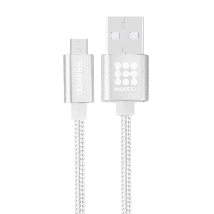 HAWEEL 1m Woven Style Metal Head 3A High Current Micro USB to USB Sync Data Charging Cable, For Samsung, Huawei, Xiaomi, LG, HTC and other Smartphones(Silver)